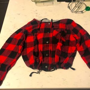 Flannel hoodie crop top